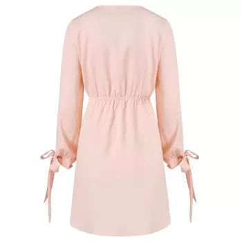 V Neck Asymmetrical Surplice Dress - Light Pink
