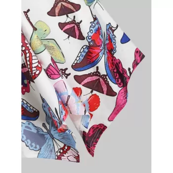 V Neck Butterfly Print Asymmetrical T Shirt - ulti-a