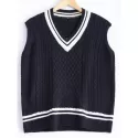 V-Neck Cable-Knit Striped Knitwear - Cadetblue One