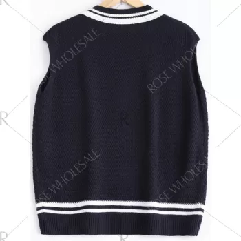 V-Neck Cable-Knit Striped Knitwear - Cadetblue One
