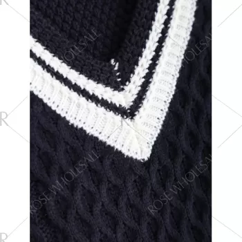V-Neck Cable-Knit Striped Knitwear - Cadetblue One