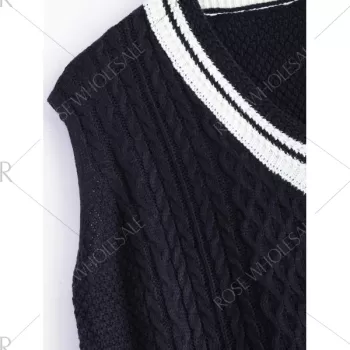V-Neck Cable-Knit Striped Knitwear - Cadetblue One