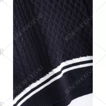 V-Neck Cable-Knit Striped Knitwear - Cadetblue One