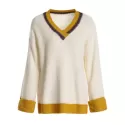 V Neck Drop Shoulder Cricket Sweater - Beige One