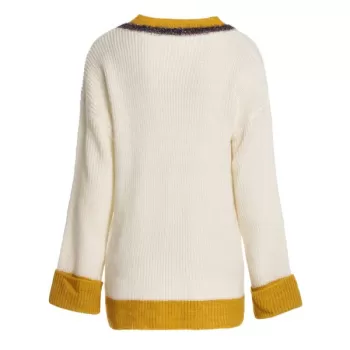 V Neck Drop Shoulder Cricket Sweater - Beige One