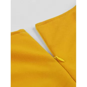 V Neck Floral Fit and Flare Dress - Yellow