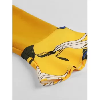 V Neck Floral Fit and Flare Dress - Yellow