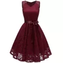 V Neck ace A ine Sleeveless Dress - Red Wine