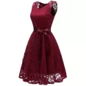 V Neck ace A ine Sleeveless Dress - Red Wine