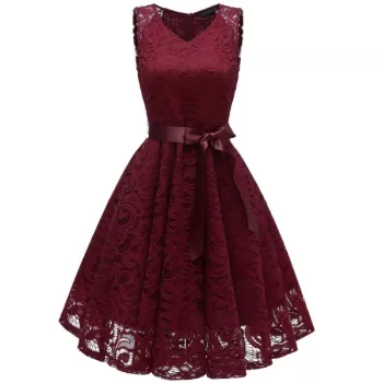 V Neck ace A ine Sleeveless Dress - Red Wine