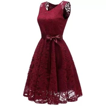 V Neck ace A ine Sleeveless Dress - Red Wine
