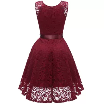 V Neck ace A ine Sleeveless Dress - Red Wine