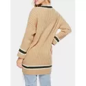 V Neck Longline Striped Sweater - Tan One