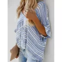 V Neck Striped Cuffed Twist Dolman Top - Sky Blue