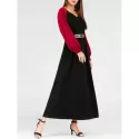 V Neck Velvet Sleeve axi Prom Dress - Black