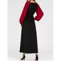 V Neck Velvet Sleeve axi Prom Dress - Black