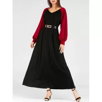 V Neck Velvet Sleeve axi Prom Dress - Black