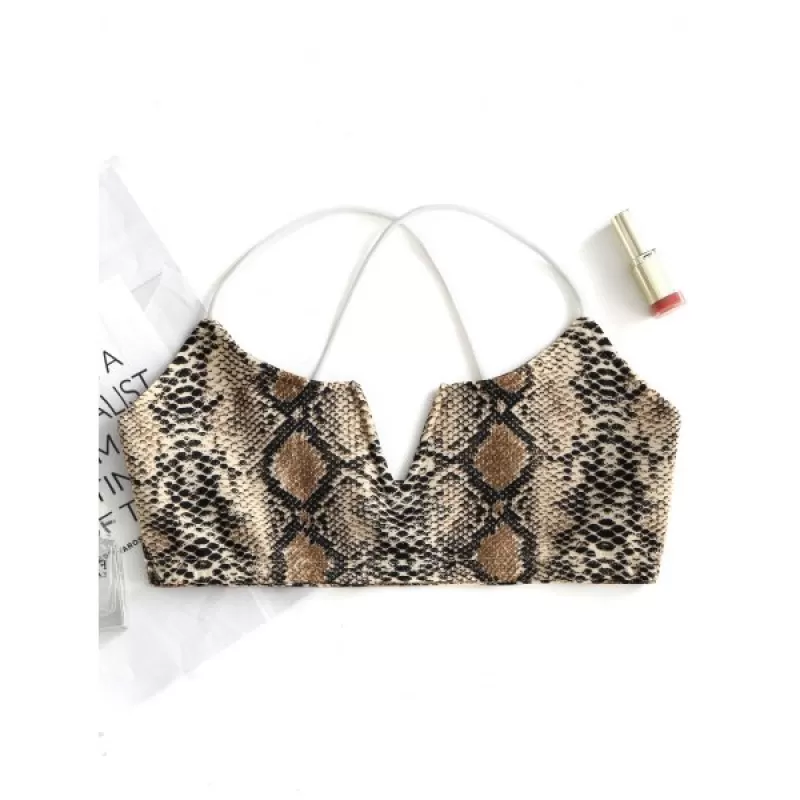 Valentine erpentine Print Bralette Outfits - andy Beige