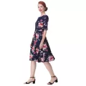 Vintage Backless Floral  Dress - Deep Blue