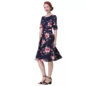 Vintage Backless Floral  Dress - Deep Blue
