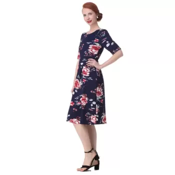 Vintage Backless Floral  Dress - Deep Blue