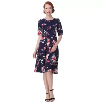 Vintage Backless Floral  Dress - Deep Blue