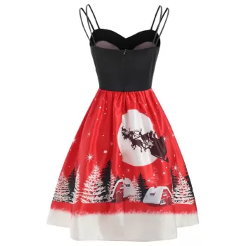 Vintage Christmas Printed Cami Dress - Ruby Red