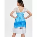 Vintage Christmas anta Claus Print Lace Insert Dress - Blue