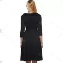 Vintage Half Sleeves Belted Buttoned Swing Dress - Black