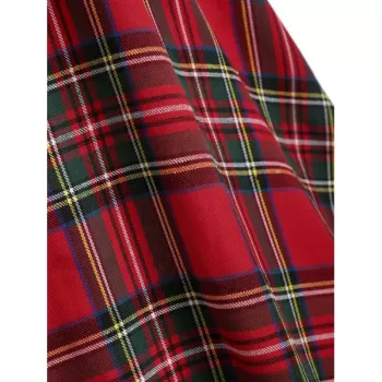 Vintage Lace Insert Plaid Pin Up Dress - Red