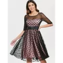 Vintage Mesh Insert Polka Dot wing Dress - Black
