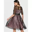 Vintage Mesh Insert Polka Dot wing Dress - Black