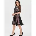 Vintage Mesh Insert Polka Dot wing Dress - Black