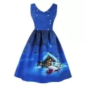 Vintage nowflake Cottage Print Christmas Dress - Cerulean