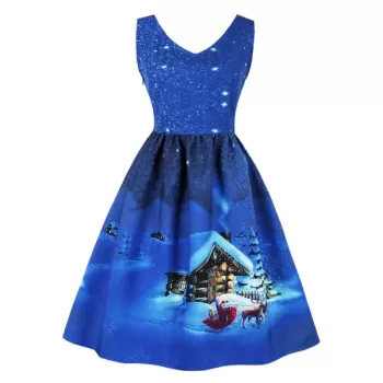 Vintage nowflake Cottage Print Christmas Dress - Cerulean