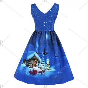 Vintage nowflake Cottage Print Christmas Dress - Cerulean