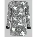 Vintage Style Scoop Neck Printing Long Sleeve Women's Dress - Gray