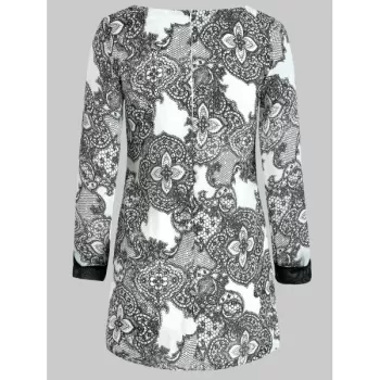 Vintage Style Scoop Neck Printing Long Sleeve Women's Dress - Gray