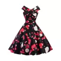 Vintage V Neck Fruit Print Flare Dress -