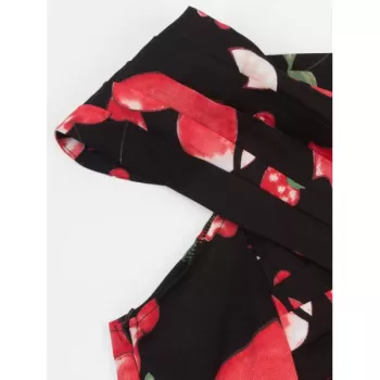 Vintage V Neck Fruit Print Flare Dress -