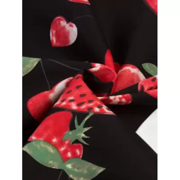 Vintage V Neck Fruit Print Flare Dress -