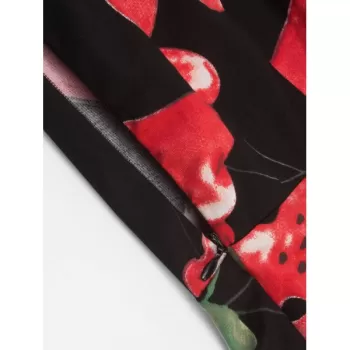 Vintage V Neck Fruit Print Flare Dress -