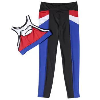 Women Fitted Yoga ports uit Crop Top Long Pant Color Blocking portswear -