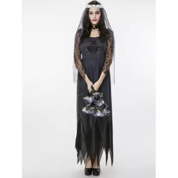 Women\'s Zombie Ghost Bride Fancy Dress Halloween Costume - Black And Grey