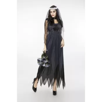 Women\'s Zombie Ghost Bride Fancy Dress Halloween Costume - Black And Grey