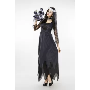 Women\'s Zombie Ghost Bride Fancy Dress Halloween Costume - Black And Grey