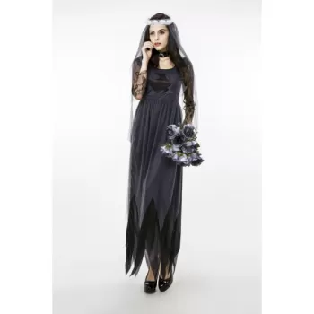 Women\'s Zombie Ghost Bride Fancy Dress Halloween Costume - Black And Grey
