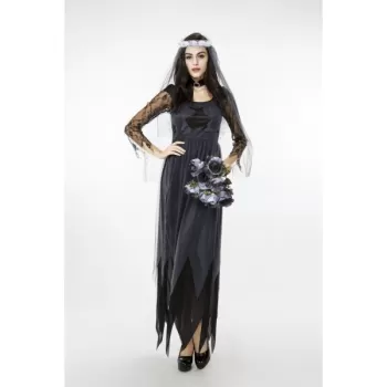 Women\'s Zombie Ghost Bride Fancy Dress Halloween Costume - Black And Grey