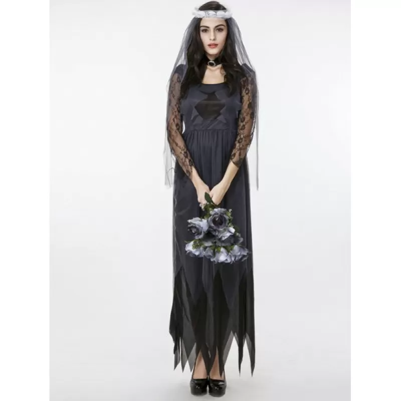 Women\'s Zombie Ghost Bride Fancy Dress Halloween Costume - Black And Grey