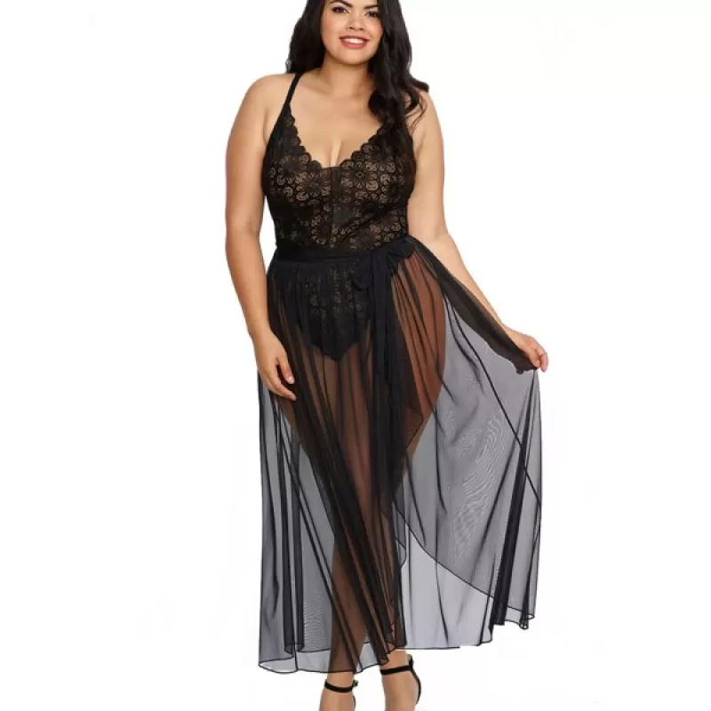 Women Sexy Halter Two Piece Of Babydoll Lingeries - Black